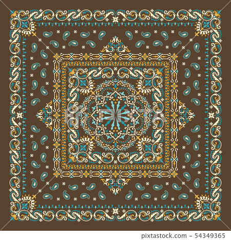 Vector ornament paisley Bandana Print. Silk neck scarf or kerchief square pattern design style, best 54349365