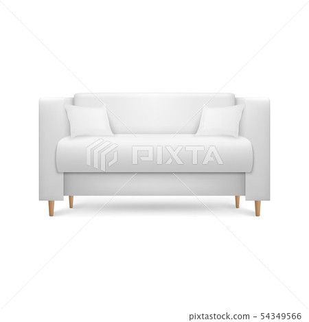 Vector 3d Realistic Render White Leather Luxury Office Sofa, Couch with Pillows in Simple Modern 54349566