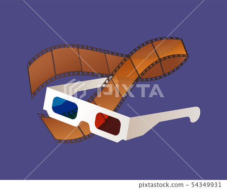 Movie Equipments, Filmstrip and Glasses Vector 54349931