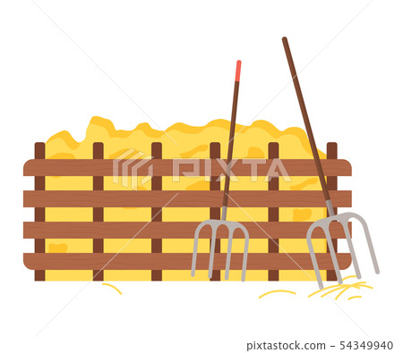 Hay Protected with Wooden Fence, Hayfork Tool 54349940