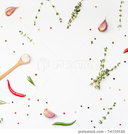 Food background with greens herbs and spices 54350588