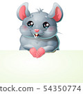 Cute grey mouse and banner on white 54350774