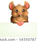 Cute brown mouse and banner on white 54350787