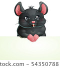 Cute black mouse and banner on white 54350788