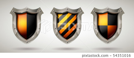Protective steel guard shield with metal frame and safety glass. Realistic style. Isolated 54351016