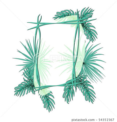 Tropical leaves with frame. Vector illustration. - Stock Illustration ...