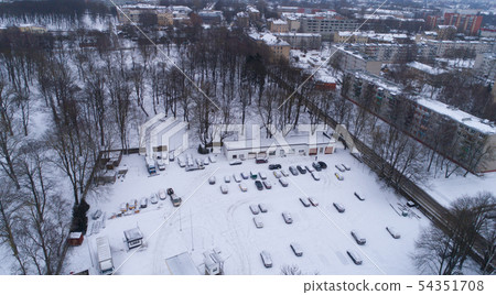 Riga City white winter car parking with cars in town Riga City white winter car parking with cars in town 54351708