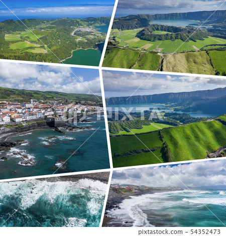 Collage of popular tourist destinations in Azores 54352473