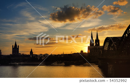 Amazing sunset view on Cologne Cathedral and Amazing sunset view on Cologne Cathedral and 54352992