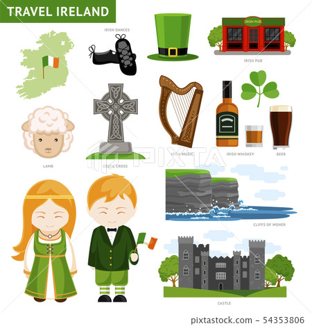 Travel to Ireland. Set of cartoon illustrations. 54353806