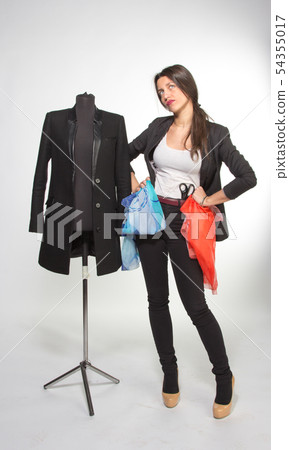 Woman with 2 shawl Woman with 2 shawl 54355017