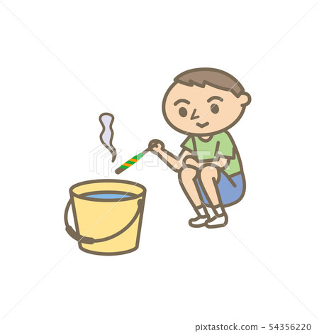 A child who puts fireworks into a bucket for summer fire caution fire extinguisher 54356220