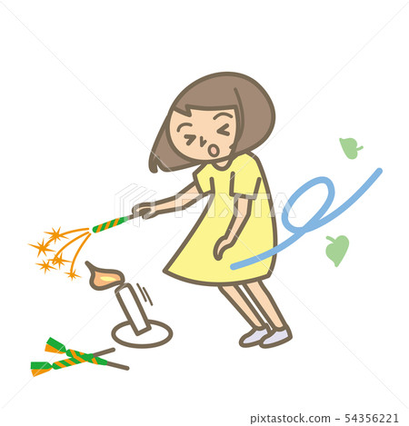 Summer Beware of fire Kids playing fireworks in the wind 54356221