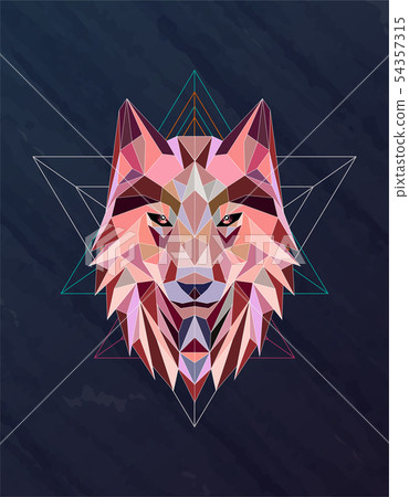 Colorful abstract polygonal wolf head Colorful abstract polygonal wolf head 54357315