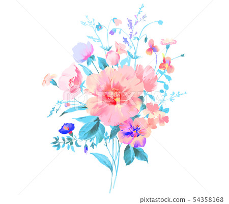 Elegant watercolor beautiful peony flower and rose flower illustration 54358168