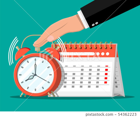 Paper spiral wall calendar, clocks and hand. 54362223