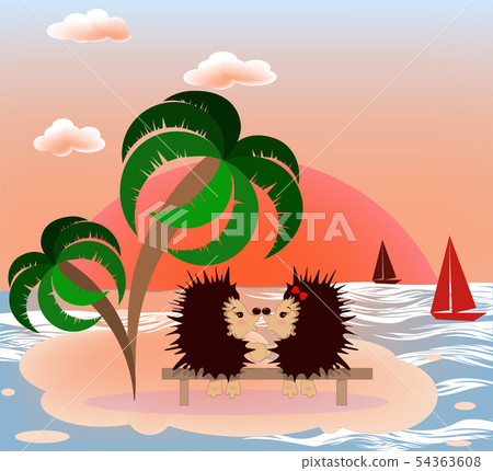 Vector image of hedgehogs on the sea.Cartoon style Vector image of hedgehogs on the sea.Cartoon style 54363608