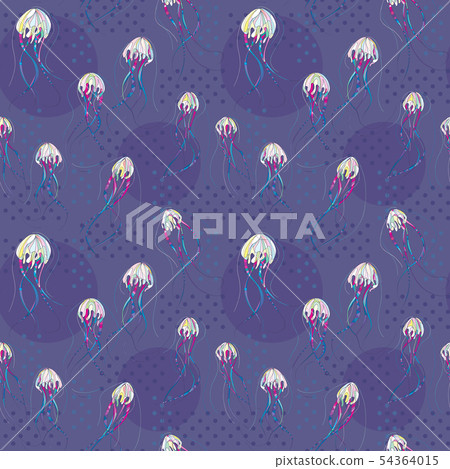 Hand drawn jellyfish vector seamless pattern. Ocean medusa abstract background. Sea jelly texture in Hand drawn jellyfish vector seamless pattern. Ocean medusa abstract background. Sea jelly texture in 54364015