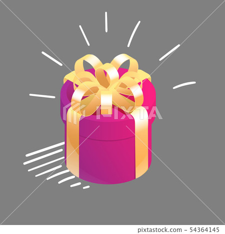 Round isometric gift box with graphic motion elements. Symbol of happiness, joy. Round isometric gift box with graphic motion elements. Symbol of happiness, joy. 54364145