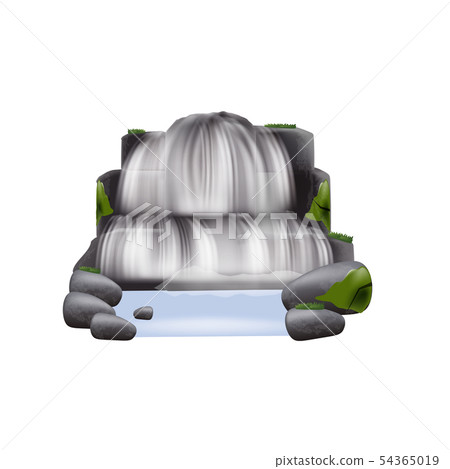 Stream of river waterfall with mountain rocks vector illustration isolated. 54365019