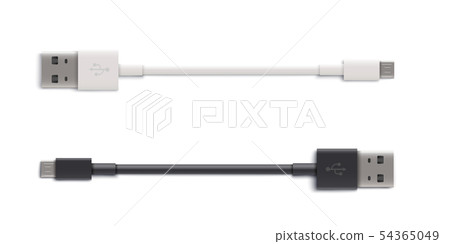 White and black short USB cable set, rubber wires with type A and B plug White and black short USB cable set, rubber wires with type A and B plug 54365049