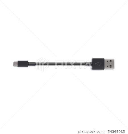 Short black USB cable with type A and B plug isolated on white background 54365085