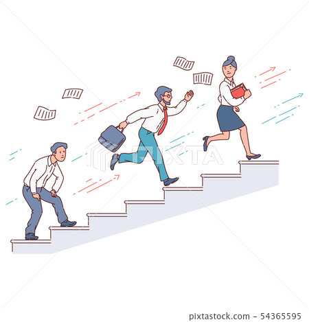 Businessman running up the stairs in a race... - Stock Illustration ...