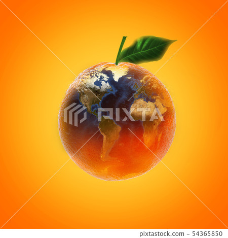 Fresh ripe orange fruit with world map image 54365850