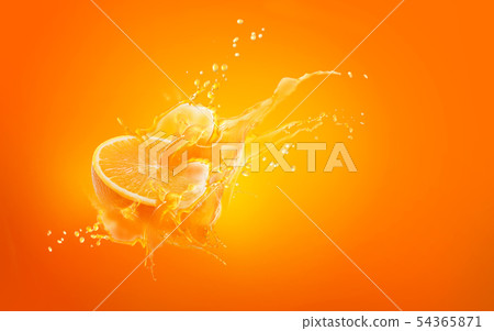 Slide cut piece of orange drop on orange 54365871