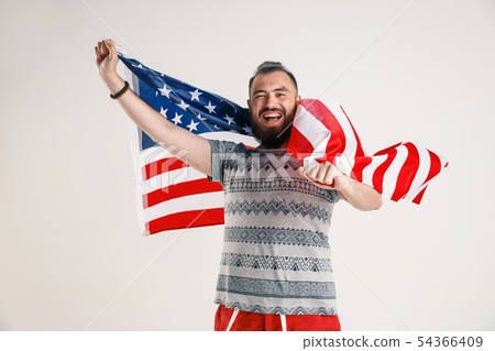 Young man with the flag of United States of America Young man with the flag of United States of America 54366409