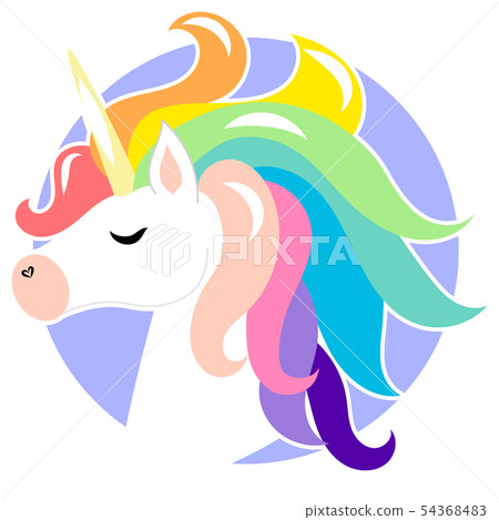 Cute face unicorn with rainbow hair. Vector cartoon character illustration. Design for child card, t Cute face unicorn with rainbow hair. Vector cartoon character illustration. Design for child card, t 54368483