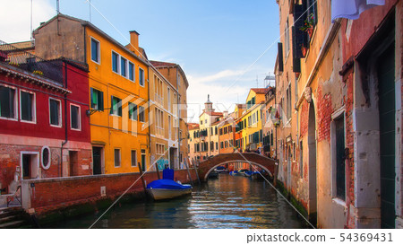 Venice cityscape at sunset. Venice canal in down Venice cityscape at sunset. Venice canal in down 54369431