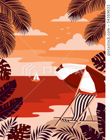 Summer tropical islands background in the evening. Vector illustration. Summer tropical islands background in the evening. Vector illustration. 54369633