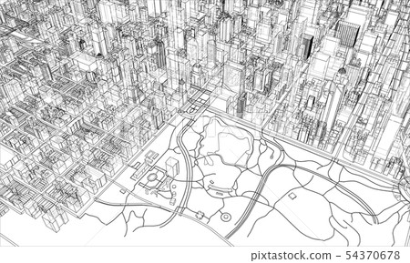 Outline city concept. Wire-frame style Outline city concept. Wire-frame style 54370678