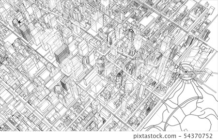 Outline city concept. Wire-frame style 54370752
