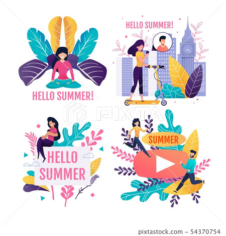 Hello Summer Lettering Advertising Flat Cards Set 54370754