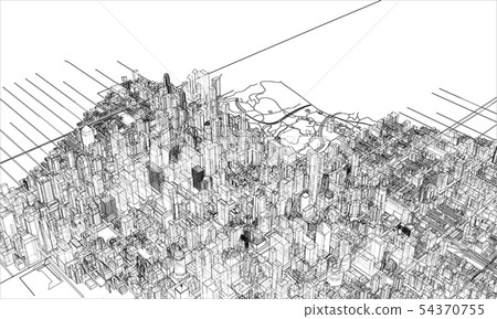 Outline city concept. Wire-frame style 54370755