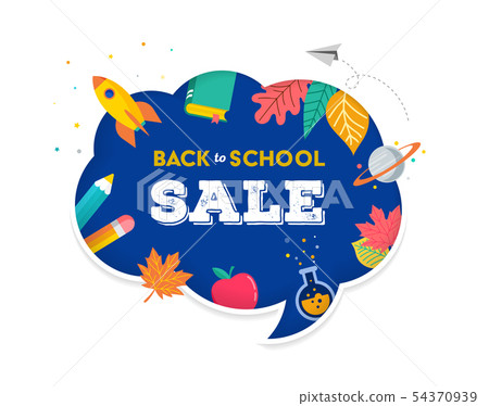 Back to school, speech bubble with many education icons, elements. Vector concept design Back to school, speech bubble with many education icons, elements. Vector concept design 54370939
