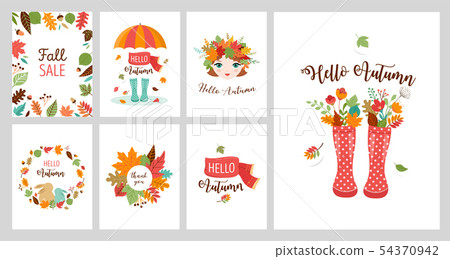Autumn greeting cards, banners. Vector design set 54370942