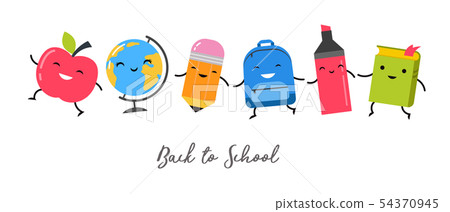 Back to school, happy school supplies are walking and jumping together Back to school, happy school supplies are walking and jumping together 54370945