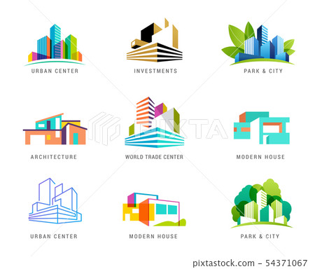 Real estate logo, building development, set of logos, icons and elements 54371067
