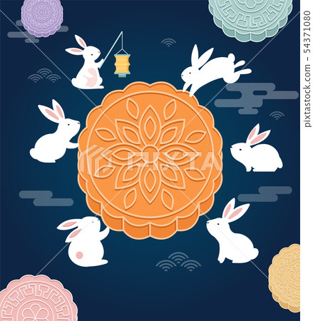 Mid Autumn Festival. Chuseok, Chinese wording translation Mid Autumn. Vector banner, background and 54371080