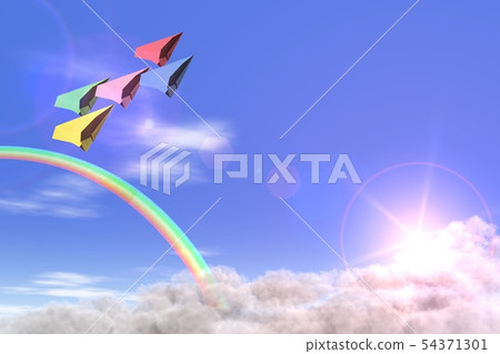 Sky Rainbow Paper Plane Background Stock Illustration 54371301 Pixta