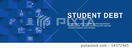 Student Debt and Loan Icon Set & Web Header Banner 54372985
