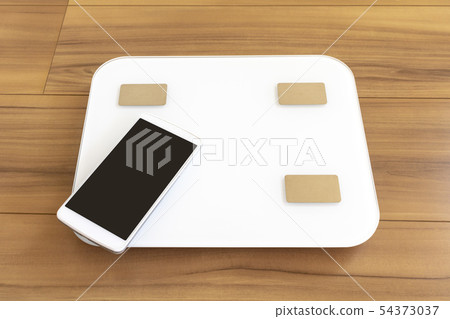 Scale and smartphone placed on the floor 54373037