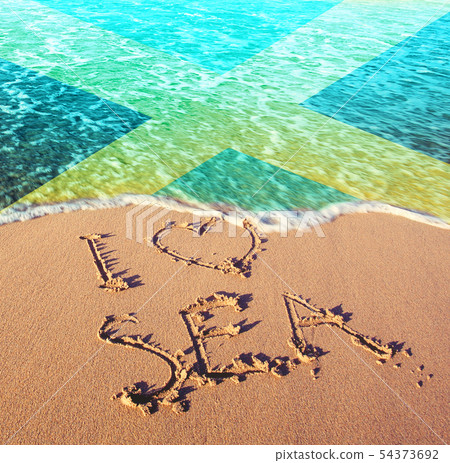 Beach sand, sea and flag Jamaica. I love Jamaica Beach sand, sea and flag Jamaica. I love Jamaica 54373692