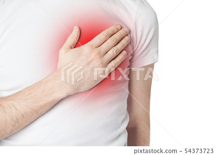 Man in white t-shurt having heart pain. Man 54373723