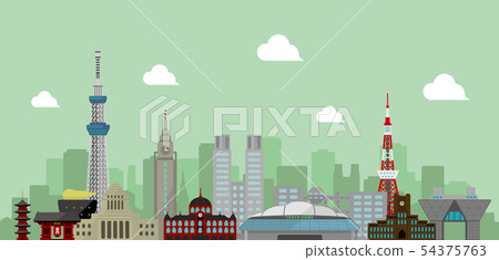 東京都市風景地標大廈導航背景例證 東京都市風景地標大廈導航背景例證 54375763