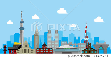 東京都市風景地標大廈導航背景例證 54375781