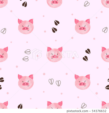 Seamless cute pig pattern. 54376632